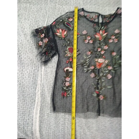 Dalia Sheer Embroidered Floral Flared Sleeve Top Small Multicolor Boho Feminine - Picture 7 of 11